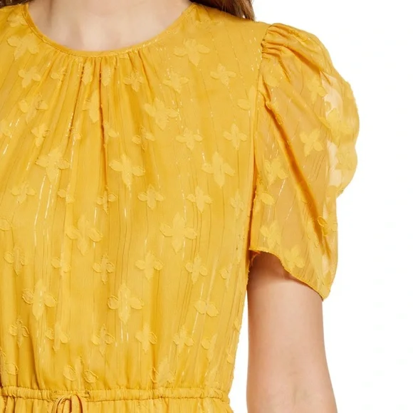 NWT Nordstrom Julia Jordan Size 12 Mustard Yellow Jacquard Midi Dress New W Tags - Picture 2 of 16